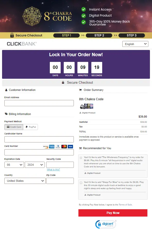 8th Chakra Code Checkout Page